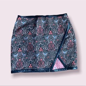 Express Y2K Style Floral Pattern Faux Leather Trim Mini Skirt